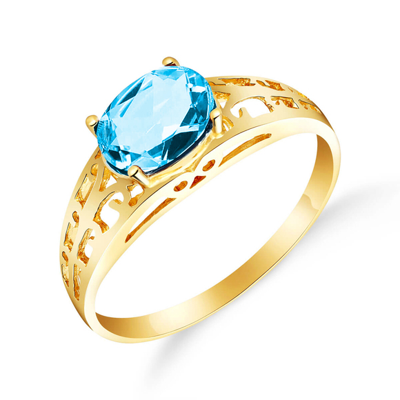 14K. SOLID GOLD FILIGREE RING WITH NATURAL BLUE TOPAZ (Yellow Gold)